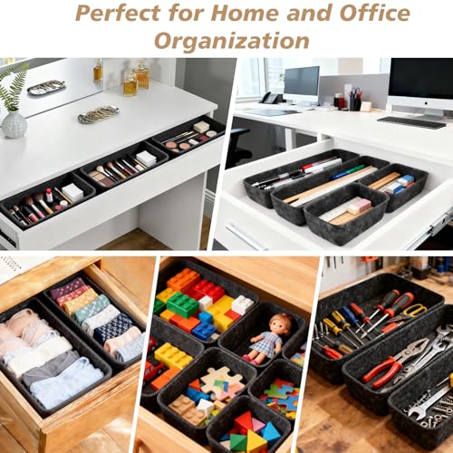 Jukibole Schubladen Organizer Set, 9 Stücke Ordnungssystem für Schublade, Küche, Büro & Schminktisch, Schrank Organizer in 4 Größen, Filzmaterial, Geräuschlos und Rutschfest, für Socken, Unterwäsche
