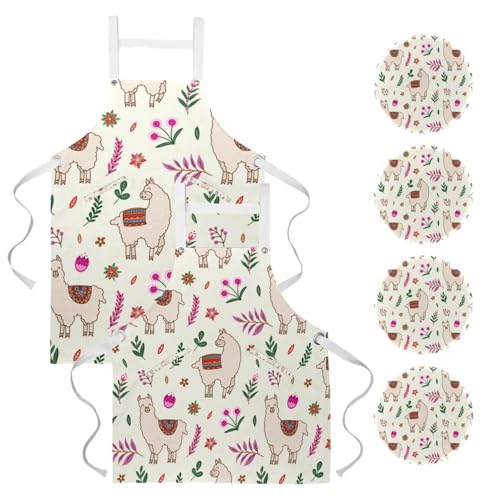 Tablier de cuisine multicolore avec 4 broches et motif floral cactus