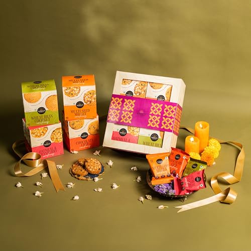 Image of Suchali's Artisan Bakehouse Assorted Cookies Gift Hamper | Coconut, Chocolate Chip, Multi Seeds & Oatmeal - Cranberry | 10 Cookies In Each Pack | Zero Maida & Healthy Nutritious|(16g x 40) | Pack Of 4