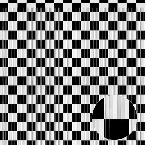 Image of Crosize 3 Pack 3.3 x 9.9 ft Black & White Foil Fringe Curtains Party Decorations, Black & White Tinsel Curtain Backdrop for Parties, Door Streamers, Glitter Streamer Backdrop for Birthday Decoration