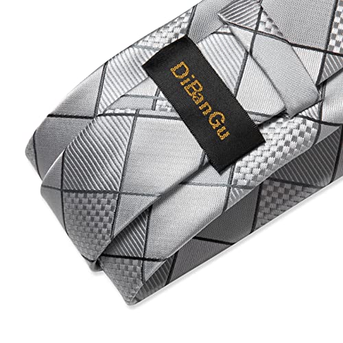 Image of DiBanGu Plaid Ties for Men Silk Checkered Necktie and Pocket Square Cufflinks Tie Clip Set with Gift Box for Wedding Business