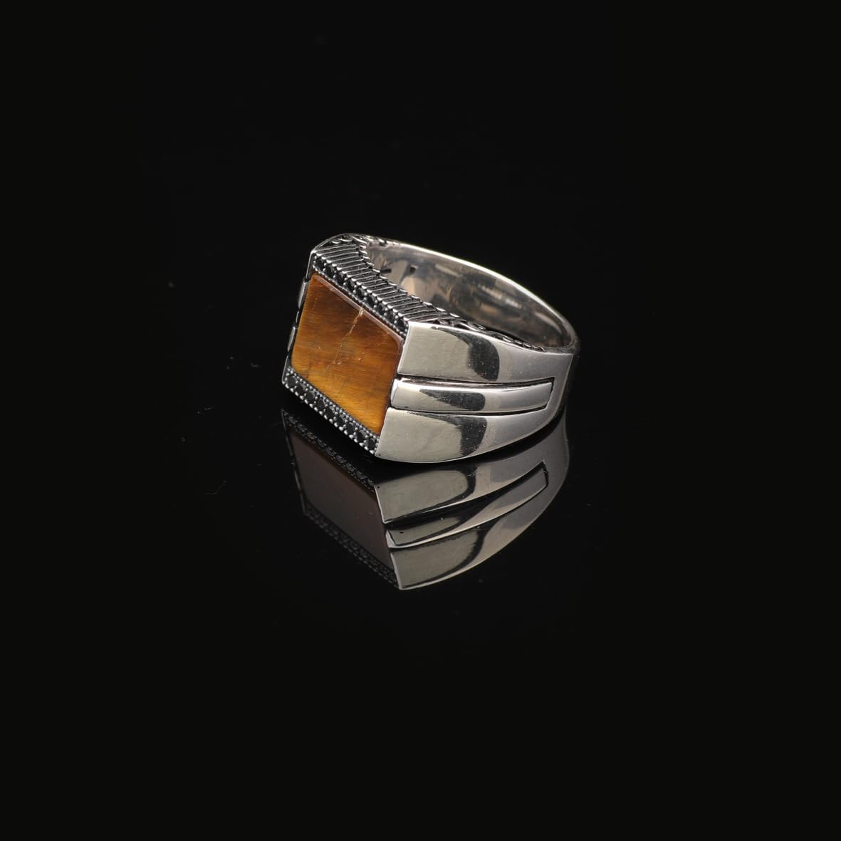 Bague de Fiançailles en Œil de Tigre pour Homme – Chevalière Gravée en Argent Sterling 925 avec Pierre Précieuse Poli – Bague Style Millésime Fait Main
