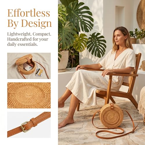 Bolso redondo tejido de ratán para mujer miniatura 5