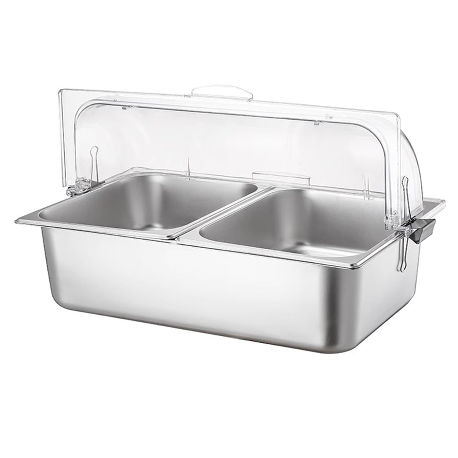 Vassoio da portata in acciaio inox con coperchio trasparente arrotolabile, dispenser per condimenti da buffet, espositore per alimenti, insalata, bar, padelle, organizer (10 cm, 2 griglie) perfetto