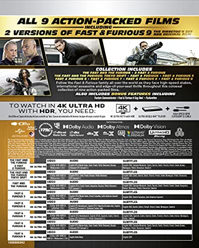 Image of Fast & Furious 1-9 Film Collection [4K Ultra HD] [2021] [Blu-ray] [Region Free] [4K UHD]