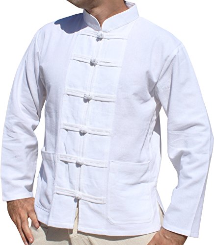 Image of RaanPahMuang Thick Muang Cotton Chinese Jacket Shirt Mandarin Frog Button Front