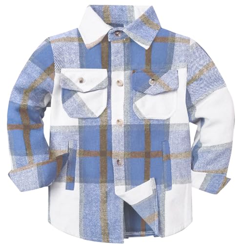 Image of Cromoncent Mens Boys Thick Flannel Shirt Long Sleeve Shirt Jacket Casual Button Down Multi Pockets Shacket