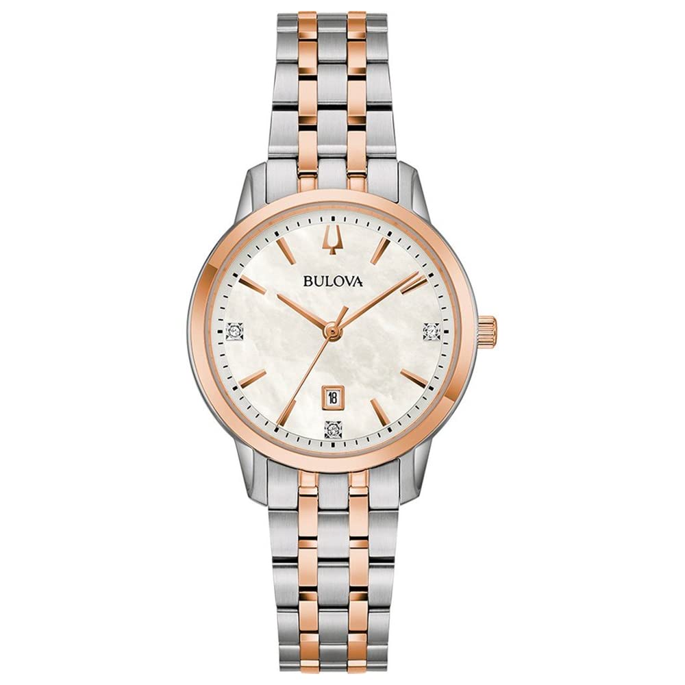 Bulova 98P213 - Reloj analógico de Cuarzo para Mujer con Correa de Acero Inoxidable, nácar, Pulsera
