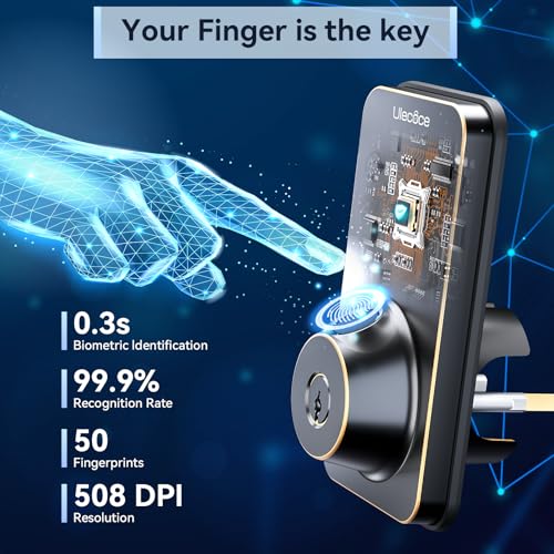 Image of Ulecoce Fingerprint Keypad Deadbolt with Handle Set, Keyless Entry Door Lock, Door Locks for Front Door Lock Set, App Control, Auto Locking, Easy to Install, Oil Rubbed Bronze