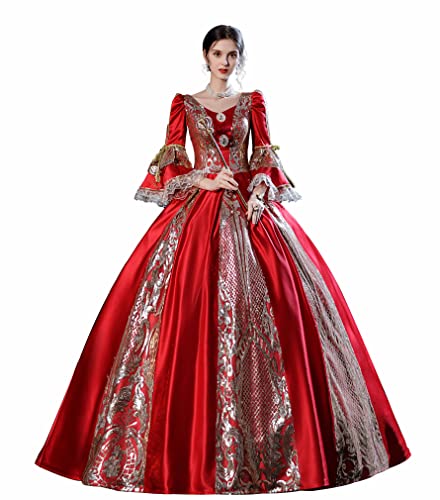 Renaissance Queen Elizabeth I/Tudor Gothic Jacquard Fantasy Kleid Game of Thrones Gewand Halloween Kostüme - Rot - Small