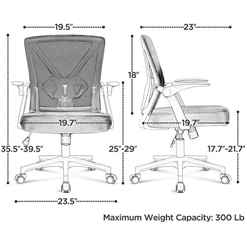 Topeakmart Office Chair Ergonomic Desk Chair With Adjustable Lumbar Support, Mid Back Mesh Computer Chair With Flip-Up Armrests Task Chairs, Executive Chair For Home Office, White #TOP2