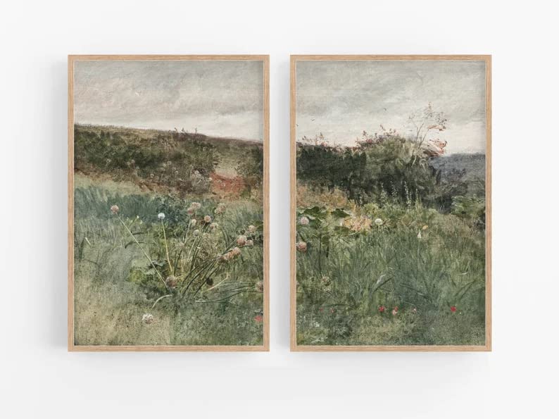 Set 2 French Country Canvas Wall Art, Vintage Prints For Wall Decor, French Country