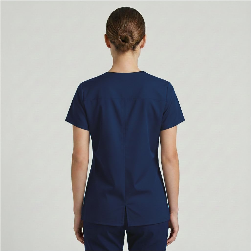 B-well ANGELICA Casaca de enfermería para mujer, túnica médica con cuello en V, bolsillos funcionales, transpirable y fácil de limpiar, ropa de trabajo para clínica y práctica - 3