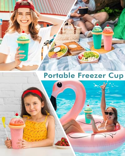 Slushie Cup, Smoothie Cups mit Deckel & Strohhalmen, Slushy Cup für Säfte, Milch und Eiscreme, Tragbare Frozen Magic Slushie Cup Maker für Kinder, Freunde und Familie (Rosa) – Bild 3