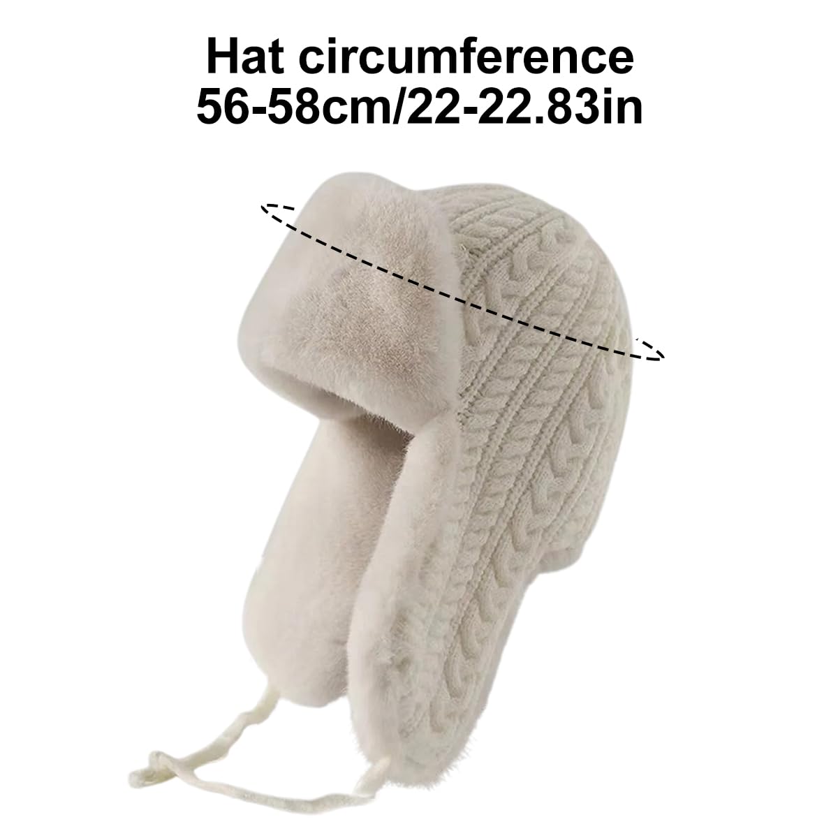 Queenbox Fluffy Lei Feng Hat, Fleece Lined Long Earflaps Trapper Cap Rope for Winter Hunting Outdoor, White