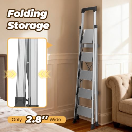 HBTower 5 Step Ladder, Lightweight Aluminum Folding Step Stool - Image 4