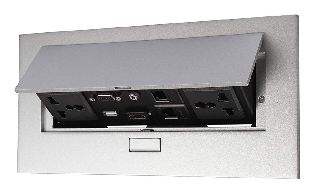 Audiovan Hydraulic Cable Cubby Popup Box with HDMI Connector, Audio Connector LAN Wire & Power Ports & USB Port with 6 Months Warranty (10 Module, Silver)