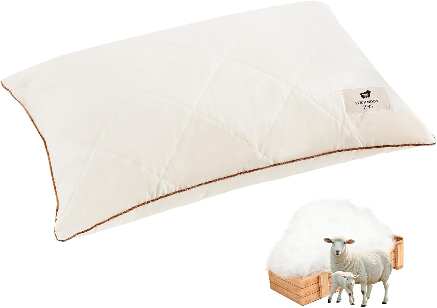 YOUR MOON Organic Wool Pillow King Size, Soft Breathable Support Bed Pillows for Sleeping, Luxury Down Alternative Pillow for Side & Back Sleepers, 100% Cotton Cover, Natural Wool Filling (Off White) Off White King (Pack of 1)