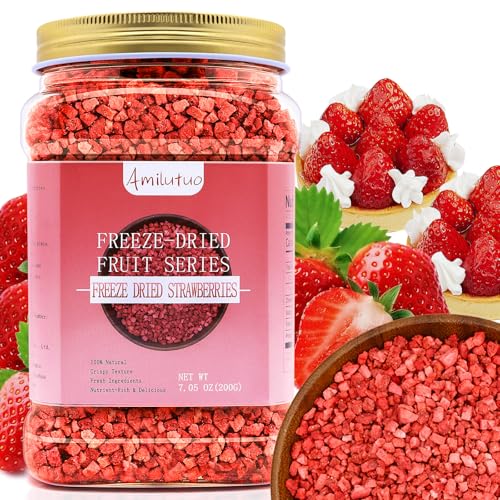 Freeze Dried Strawberries Pieces, 7.05OZ/200G Freeze Dried Fruit, Frozen Strawberries, Dehydrated Strawberries, Freeze Dried Snacks for Yogurt, Smoothies, Milkshakes, Cocktails, Cakes, Cookies, Bread