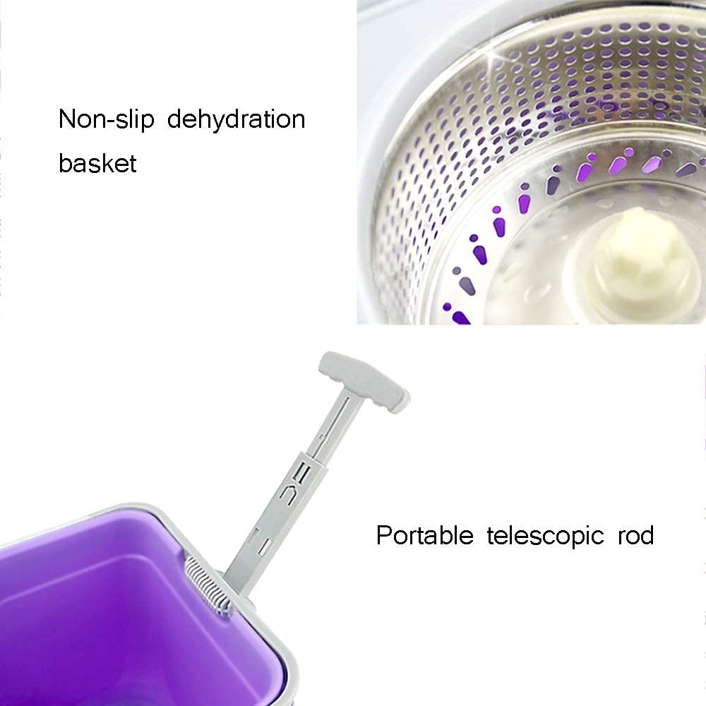 Spin Mop Bucket System Spin Mop Set mocio e secchi con ruote 2 teste mocio in microfibra Mop rotante 360° in acciaio inossidabile pulizia dei pavimenti della cucina casa Secchio Sistema pulizia pavim