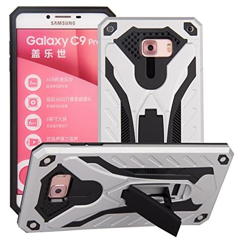 BestST Samsung Galaxy C9 Pro / C9 Case, Ultra Hybrid Full-Body Tough Armor Heavy Duty Dropproof Shockproof Rugged Outdoor Sport Double Cover with Kickstand+HD Screen Protector,Silver Cover