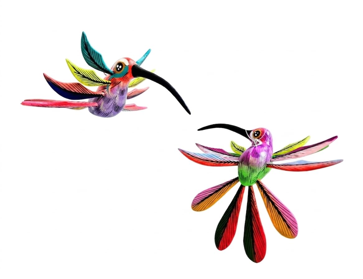 ALKIMIA INC Escultura mexicana de colibrí Alebrije tallada en madera hecha a mano (2, pequeña)