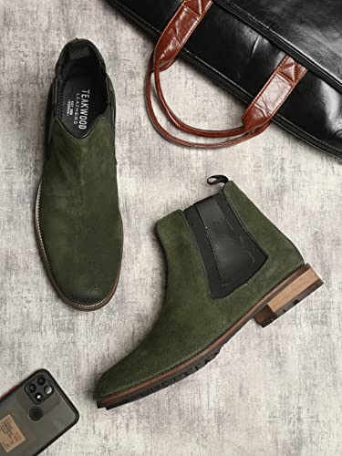 Image of TEAKWOOD LEATHERS Suede Leather Mid Ankle Black Classic Boots Shoes For Men