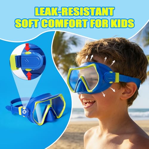Equipo de snorkel DRMAWIN para adultos y niños, set con máscara de vidrio templado 180°, snorkel de tope seco, anti-vaho y bolsa de malla para transporte miniatura 3