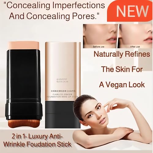 Image of 2 in 1 Korean Luxury Anti-Wrinkle Foundation Stick,Long-Lasting Double Head Foundation Make Up Stick with Brush,Waterproof Concealer & Cream Base Makeup for All Skin Types (Natural, 1 PCS)