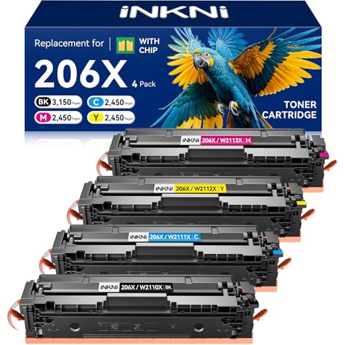 Image of InkNI 206X Toner Cartridges 4 Pack High Yield Compatible Replacement for HP Color LaserJet MFP M282nw M283fdw M283cdw Pro M255dw Printer|206A 206 206X Toner Set BK /C /M /Y|W2110X W2110A