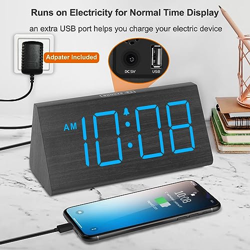 Dreamsky DS2201 Wooden Digital Alarm Clocks For Bedrooms - Electric Desk Clock With Large Numbers, Usb Port, Battery Backup Alarm thumb #4