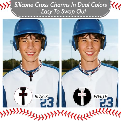 Collar de béisbol con cruz Flongo para niños cuerda trenzada triple de 33 cm 3