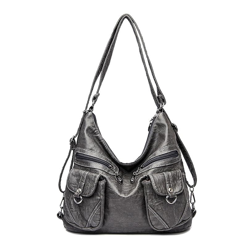 CoolivesWomen Hobo Shoulder Bag Backhandbag in PU Leather Woman Purse Lady Handbag Backpack Women's Top Handle Bag for Ladies Mother Hobos Shoulder Bags Grey