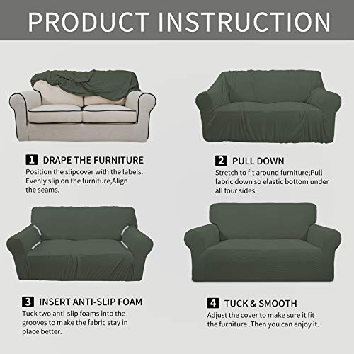Image of Easy-Going Stretch Sofa Slipcover 1-Piece Sofa Cover Furniture Protector Couch Soft with Elastic Bottom for Kids, Polyester Spandex Jacquard Fabric Small Checks (Sofa, Olive Green)
