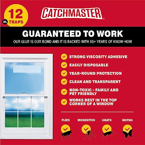 Catchmaster Window Fly Traps 12-Pack Xl, Fruit Fly Traps For Indoors, Disposable Bulk Bug Catcher, Waterproof Insect Glue Trap, Adhesive Fly Strips, Pet Safe Pest Control For Home, Kitchen, & Garage #TOP2