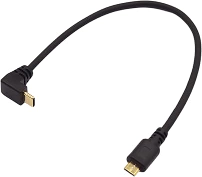 Short Cable 10 Inch Right Angle Type C Male to Micro USB Male Cable, Universal Connector Cord for Camera, Laptop, Smartphone and E-Readers. Up & Down Angle