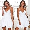 ECOWISH Womens V-Neck Spaghetti Strap Bowknot Backless Sleeveless Lace Mini Swing Skater Dress White Small