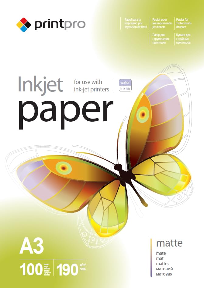 PrintPro by COLORWAY - Carta fotografica opaca, formato A3, 190 g/mq, per stampanti a getto d'inchiostro, 100 fogli