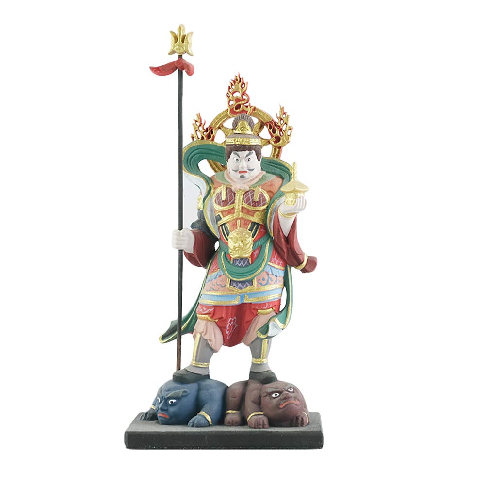 Amazon｜仏像 毘沙門天 多聞天 フィギュア 七福神 木彫り 極彩色絵