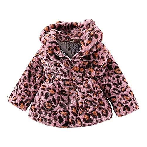 Girls Kids Winter Fleece Coat Toddler Fashion Leopard Hooded Faux Fur Jacket Baby Thicken Warm Full Zip Outerwear