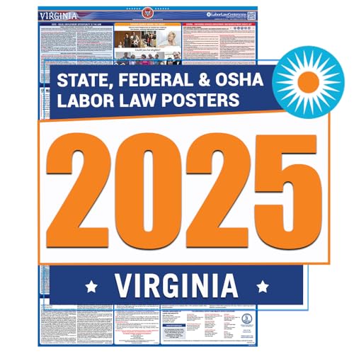 2025 Virginia Labor Law Poster- State, Federal, OSHA Compliant- Workplace Required Posting for Employees- English Employment Poster- UV Laminated Waterproof- 26
