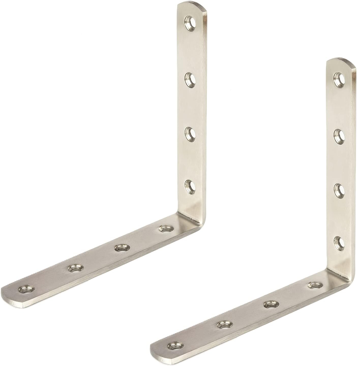 MroMax 8 PCS 5.91" x 5.91" L-Shaped Silver Bracket Gusset Plate Joint Right-Angle Bracket Fasteners Brushed Stainless Steel Surface Connection Angle Bracket