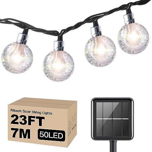 Ribech Guirlande Lumineuse Solaire d'Extérieur Globe Etanche à Suspendre pour Maison, Jardin, Mariage, Fête(7 m, 50 LED, jaune)