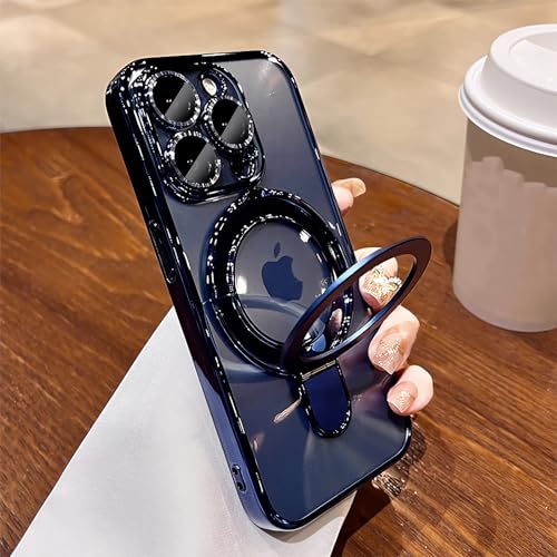 LXK Magnetic Invisible Stand for iPhone 15 Pro Max Case Compatible with MagSafe, Military-Grade Protection, with Camera Protector, Clear Scratch-Resistant Back Cover for iPhone 15 ProMax,Blue Titanium by LXK - Used condition - US$16.58