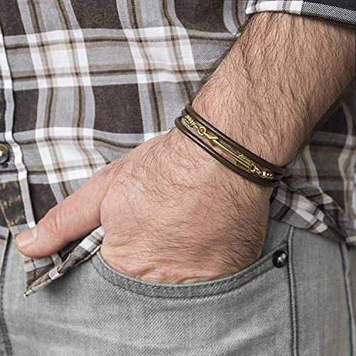 Men's Bracelet, Genuine Brown Leather Wrap Bracelet, Gold Plated Arrow Pendant Charm Cuff, Tribal Boho Jewelry, Handmade Wrist Band For Guys By Magoo #TOP3