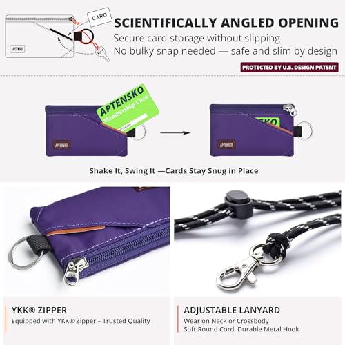 Image of RFID Blocking Travel Wallet with Adjustable Lanyard, Small Nylon Zipper Pouch and Badge Holder for ID, Credit Cards, Cash, Keys, Commuters (Deep Purple)