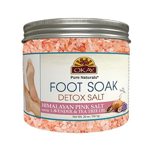 OKAY Foot Soak Detox Salt - Foot Soaking Salts for Dry Cracked Feet with Tea Tree Oil and Lavender Oil, Foot Bath, Pedicure Soak, Great for Men and Women, Athletes - 20 oz (Pack of 1)
