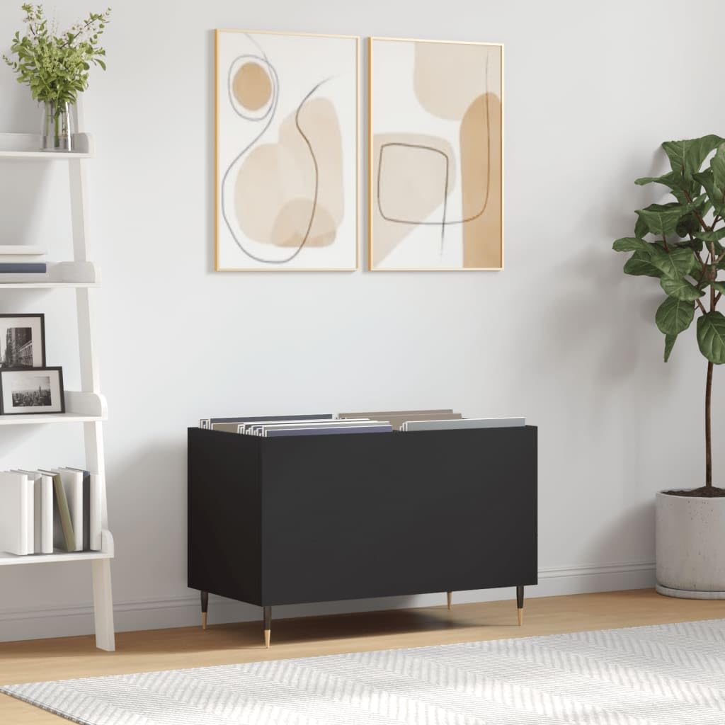 Armadio per dischi in legno, 74,5 x 38 x 48 cm, con gambe in ferro, spazioso scaffale per vinile, CD, DVD, HiFi, credenza e parete soggiorno, stabile armadio multimediale per soggiorno