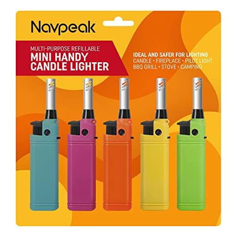 Navpeak Mini Candle Lighter Multipurpose Lighter Utility Lighter with Extended Wand Handy Refillable for Kitchen Fireplace Pilot Light DIY BBQ Grill Stove 5 Pack (Butane Included) Cover