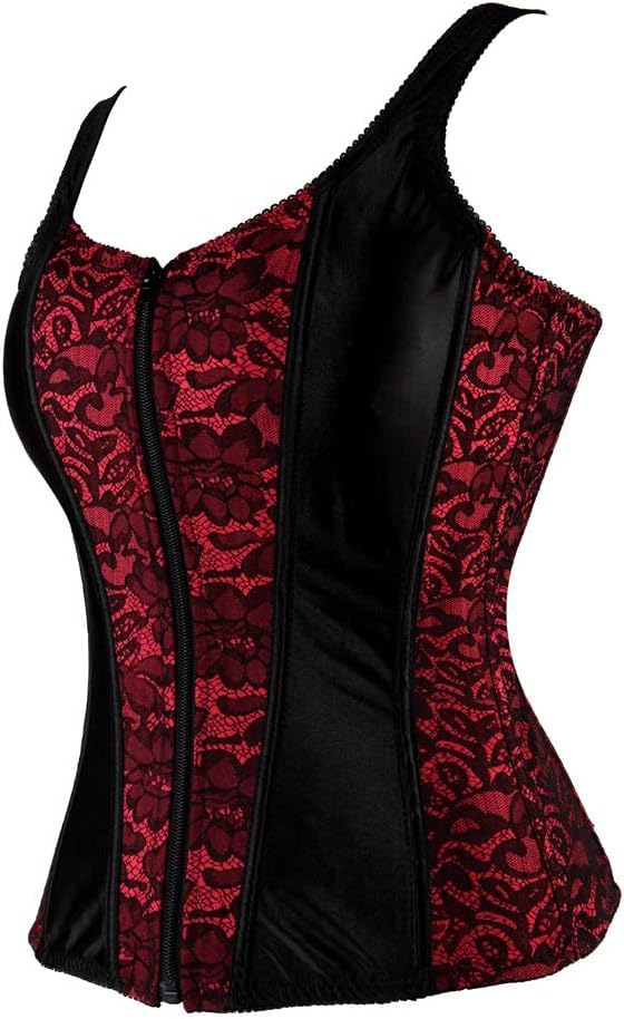 Image of Women's Lace up Gothic Jacquard Shoulder Straps Tank Overbust Shaper Corset Bustiers Top